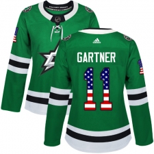 Women's Adidas Dallas Stars #11 Mike Gartner Authentic Green USA Flag Fashion NHL Jersey