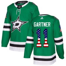 Youth Adidas Dallas Stars #11 Mike Gartner Authentic Green USA Flag Fashion NHL Jersey
