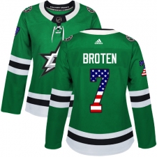 Women's Adidas Dallas Stars #7 Neal Broten Authentic Green USA Flag Fashion NHL Jersey