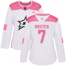 Women's Adidas Dallas Stars #7 Neal Broten Authentic White/Pink Fashion NHL Jersey
