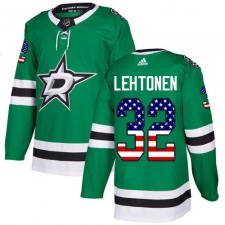 Youth Adidas Dallas Stars #32 Kari Lehtonen Authentic Green USA Flag Fashion NHL Jersey