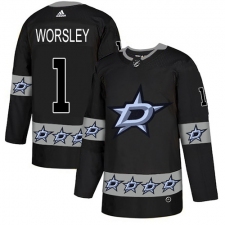 Men's Adidas Dallas Stars #1 Gump Worsley Authentic Black Team Logo Fashion NHL Jersey