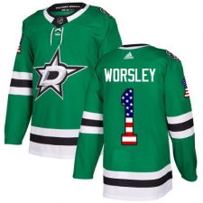 Men's Adidas Dallas Stars #1 Gump Worsley Authentic Green USA Flag Fashion NHL Jersey
