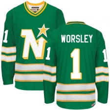 Men's CCM Dallas Stars #1 Gump Worsley Authentic Green Throwback NHL Jersey