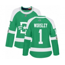 Women's Dallas Stars #1 Gump Worsley Authentic Green 2020 Winter Classic Hockey Jersey