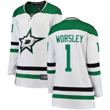 Women's Dallas Stars #1 Gump Worsley Authentic White Away Fanatics Branded Breakaway NHL Jersey
