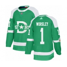 Youth Dallas Stars #1 Gump Worsley Authentic Green 2020 Winter Classic Hockey Jersey