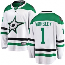 Youth Dallas Stars #1 Gump Worsley Authentic White Away Fanatics Branded Breakaway NHL Jersey