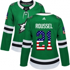 Women's Adidas Dallas Stars #21 Antoine Roussel Authentic Green USA Flag Fashion NHL Jersey
