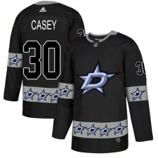 Men's Adidas Dallas Stars #30 Jon Casey Authentic Black Team Logo Fashion NHL Jersey