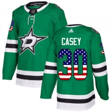Men's Adidas Dallas Stars #30 Jon Casey Authentic Green USA Flag Fashion NHL Jersey
