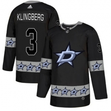 Men's Adidas Dallas Stars #3 John Klingberg Authentic Black Team Logo Fashion NHL Jersey