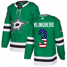 Men's Adidas Dallas Stars #3 John Klingberg Authentic Green USA Flag Fashion NHL Jersey