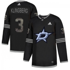Men's Adidas Dallas Stars #3 John Klingberg Black Authentic Classic Stitched NHL Jersey