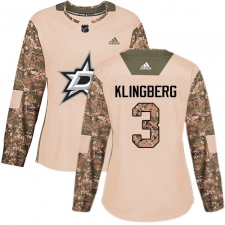 Women's Adidas Dallas Stars #3 John Klingberg Authentic Camo Veterans Day Practice NHL Jersey