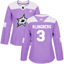 Women's Adidas Dallas Stars #3 John Klingberg Authentic Purple Fights Cancer Practice NHL Jersey