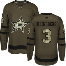 Youth Adidas Dallas Stars #3 John Klingberg Authentic Green Salute to Service NHL Jersey