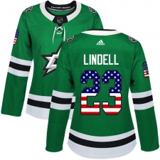 Women's Adidas Dallas Stars #23 Esa Lindell Authentic Green USA Flag Fashion NHL Jersey