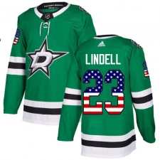 Youth Adidas Dallas Stars #23 Esa Lindell Authentic Green USA Flag Fashion NHL Jersey