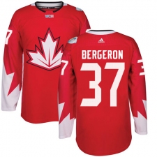 Men's Adidas Team Canada #37 Patrice Bergeron Authentic Red Away 2016 World Cup Ice Hockey Jersey
