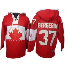 Men's Nike Team Canada #37 Patrice Bergeron Premier Red Sawyer Hooded Sweatshirt Hockey Jersey