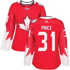 Women's Adidas Team Canada #31 Carey Price Authentic Red Away 2016 World Cup Hockey Jersey