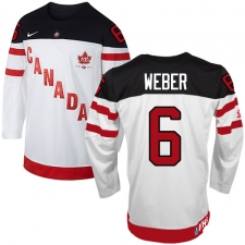 Men's Nike Team Canada #6 Shea Weber Authentic White 100th Anniversary Olympic Hockey Jersey