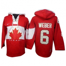 Men's Nike Team Canada #6 Shea Weber Premier Red Sawyer Hooded Sweatshirt Hockey Jersey