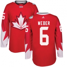 Youth Adidas Team Canada #6 Shea Weber Authentic Red Away 2016 World Cup Ice Hockey Jersey