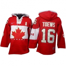 Men's Nike Team Canada #16 Jonathan Toews Authentic Red Sawyer Hooded Sweatshirt Hockey Jersey