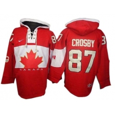 Men's Nike Team Canada #87 Sidney Crosby Authentic Red Sawyer Hooded Sweatshirt 2014 Olympic Hockey Jersey