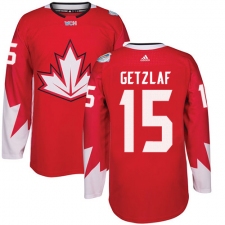 Men's Adidas Team Canada #15 Ryan Getzlaf Authentic Red Away 2016 World Cup Ice Hockey Jersey