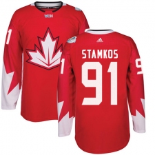 Youth Adidas Team Canada #91 Steven Stamkos Premier Red Away 2016 World Cup Ice Hockey Jersey