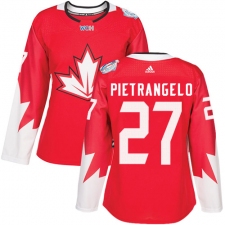 Women's Adidas Team Canada #27 Alex Pietrangelo Authentic Red Away 2016 World Cup Hockey Jersey