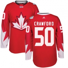Men's Adidas Team Canada #50 Corey Crawford Authentic Red Away 2016 World Cup Ice Hockey Jersey