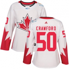 Women's Adidas Team Canada #50 Corey Crawford Authentic White Home 2016 World Cup Hockey Jersey