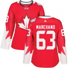 Women's Adidas Team Canada #63 Brad Marchand Authentic Red Away 2016 World Cup Hockey Jersey