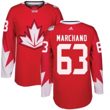 Youth Adidas Team Canada #63 Brad Marchand Authentic Red Away 2016 World Cup Ice Hockey Jersey