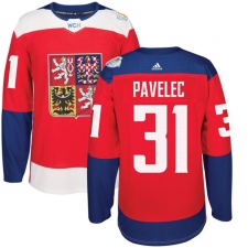Men's Adidas Team Czech Republic #31 Ondrej Pavelec Authentic Red Away 2016 World Cup of Hockey Jersey
