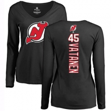 NHL Women's Adidas New Jersey Devils #45 Sami Vatanen Black Backer Long Sleeve T-Shirt