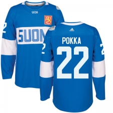 Men's Adidas Team Finland #22 Ville Pokka Premier Blue Away 2016 World Cup of Hockey Jersey