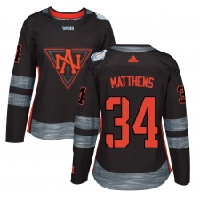 Women's Adidas Team North America #34 Auston Matthews Authentic Black Away 2016 World Cup of Hockey Jersey