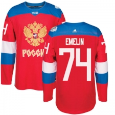 Men's Adidas Team Russia #74 Alexei Emelin Authentic Red Away 2016 World Cup of Hockey Jersey