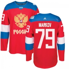 Men's Adidas Team Russia #79 Andrei Markov Authentic Red Away 2016 World Cup of Hockey Jersey