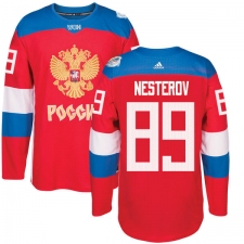 Men's Adidas Team Russia #89 Nikita Nesterov Premier Red Away 2016 World Cup of Hockey Jersey