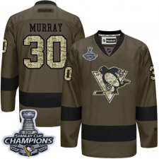 Men's Reebok Pittsburgh Penguins #30 Matt Murray Premier Green Salute to Service 2017 Stanley Cup Champions NHL Jersey