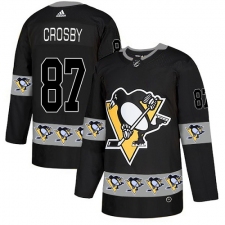 Men's Adidas Pittsburgh Penguins #87 Sidney Crosby Authentic Black Team Logo Fashion NHL Jersey