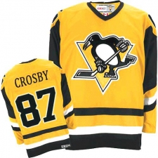 Men's CCM Pittsburgh Penguins #87 Sidney Crosby Authentic Yellow Throwback NHL Jersey