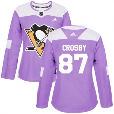 Women's Adidas Pittsburgh Penguins #87 Sidney Crosby Authentic Purple Fights Cancer Practice NHL Jersey