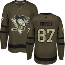 Youth Reebok Pittsburgh Penguins #87 Sidney Crosby Authentic Green Salute to Service NHL Jersey